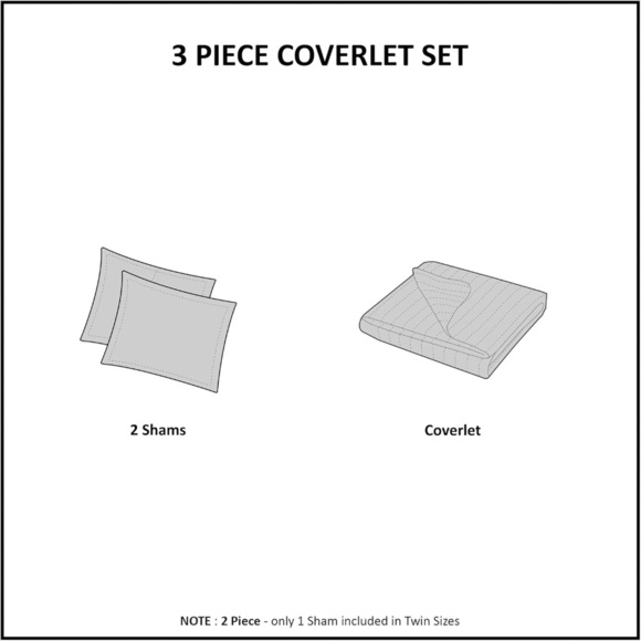Madison Park 3pc Full/Queen Mitchell Reversible Coverlet Set Teal: Microfiber - Picture 6 of 7